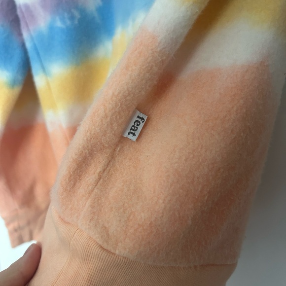 FEAT tie dye pullover blanket soft hoodie mid weight sweatshirt rainbow white M - Picture 3 of 7